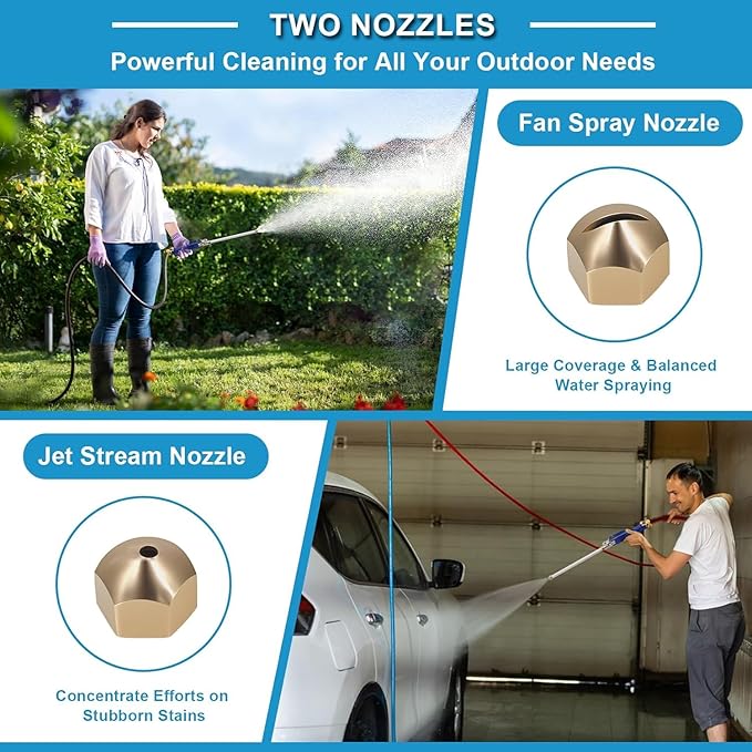 High Pressure Power Washer Wand,Watering Sprayer Cleaning Tool,Upgraded Hydro Jet Water Hose Nozzle with 2 Different Nozzles,Quick Connect FlexibleWand Lance for Gutter Patio Car Pet Window