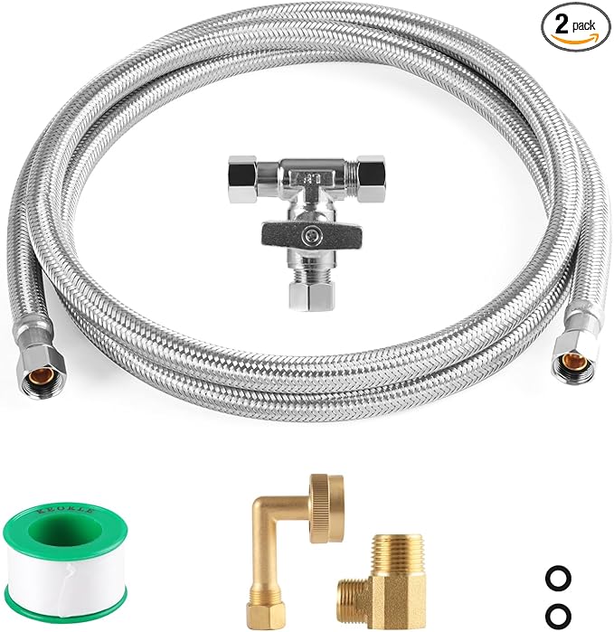 Dishwasher Installation Kit, 10ft,Dishwasher Water Supply Line, Stainless Steel Braided Burst Proof Hose ⅜"by⅜" Kit With Tee Stop Valve