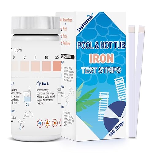 Iron Test Strips for Pool Water: 100 Counts Pool Iron Test Kit Testing 0-25 ppm Iron in Hot-Tub Spa - Pool Metal Test Kit for Above-grough and Inground Pool Testing Iron (Fe2+ and Fe3+)
