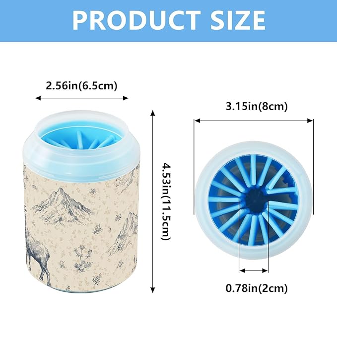 Dog Paw Cleaner Cups for Dogs Pet Foot Washer Paw Scrubber for Medium Small Large Dogs Cats Cleaning Cup Beige Goats Mountains Plants