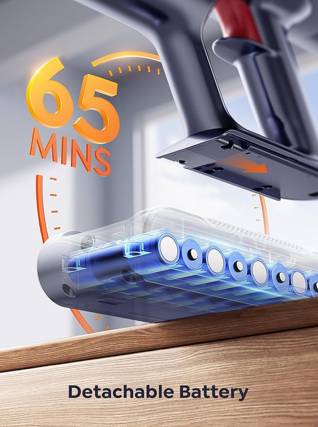 Cordless Vacuum Cleaner, 600W 50Kpa 65Mins Vacuum Cleaners for Home, Self-Standing Stick Vacuum with Touch Screen & Wall Charging Station for Hard Floor Carpet Pet