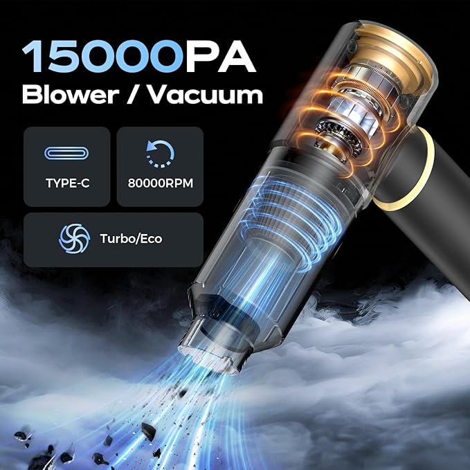 Handheld Vacuum Cordless Rechargeable, Car Vacuum Portable Cordless with Strong Suction15Kpa, Hand Vacuum Ultra-Quiet (75dB), 21min Runtime, Lightweight (1.25 lbs) for Car, Pet Hair, Home