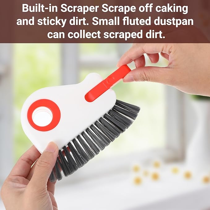 2 PCS Groove Cleaning Brush 2 in 1 Window Track Cleaning Tool Crevice Cleanings Brush Multifunction Hard Bristle with Hidden Scraper Grout Cleaner Grip Brushes for Slid Door Track Window Sill