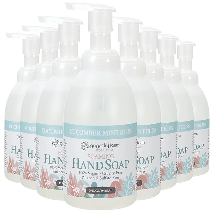 Ginger Lily Farms Botanicals All-Purpose Foaming Hand Soap Refill, 100% Vegan & Cruelty-Free, Cucumber Mint Bliss Scent, 20 Fl Oz (Pack of 8)