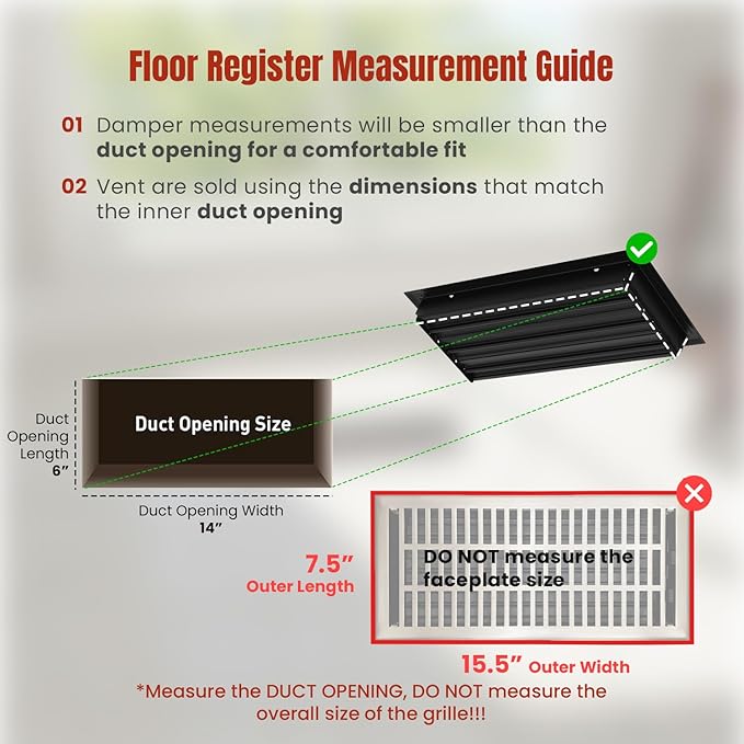 Empire Register Co, Vent Cover - 6x14 inch, Modern Contemporary Design, Brushed Nickel Finish, Heavy Duty Floor Vent Covers, Metal Damper Attached Vent Covers for Home Floor only