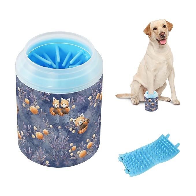 Dog Paw Cleaner Cups for Dogs Pets Foot Washer Paw Scrubber for Medium Small Cats Dogs Cute Cleaning Cup Blue Redpandas Fruits Leaves Berries