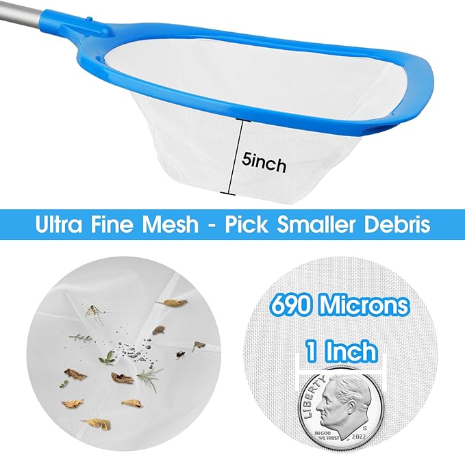 Hot Tub Skimmer Spa Net with 5ft Aluminum Pole Ultra Fine Mesh Net Handy Leaf Skimmer for Small Above Ground Pools Pick Up Fine Debris Lightweight Net