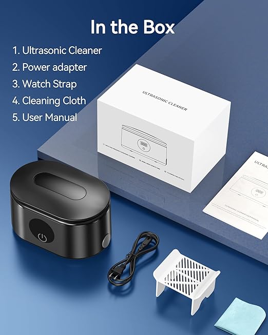 Ultrasonic Jewelry Cleaner, 48KHz Ultrasonic Cleaner Machine with 20oz 304 Stainless Steel Tank, Dual Modes & LED Display - for Jewelry, Eyeglasses, Watches, Dentures, Retainers & More-Black
