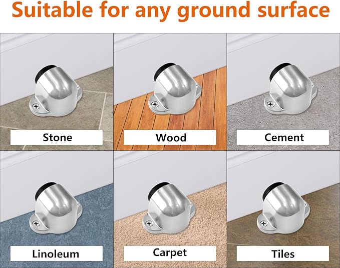 1.3 Inch / 33mm Heavy Duty Floor Door Stopper, Floor Mount Door Stop with Silent Rubber Bumper, Stainless Steel Brushed Finish - Pack of 1