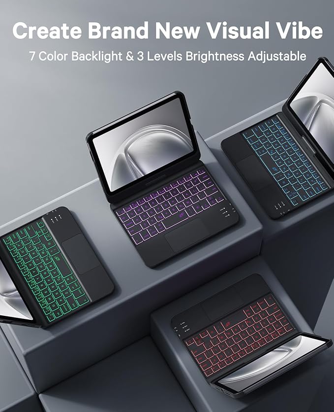 GreenLaw Keyboard Case for iPad mini 7 A17 Pro(2024) & Mini 6 (2021) 8.3", 360° Rotate Case for iPad mini 7th/6th Generation, Touchpad Keyboard with 7 Color Backlit, Type-C Rechargeable, Black