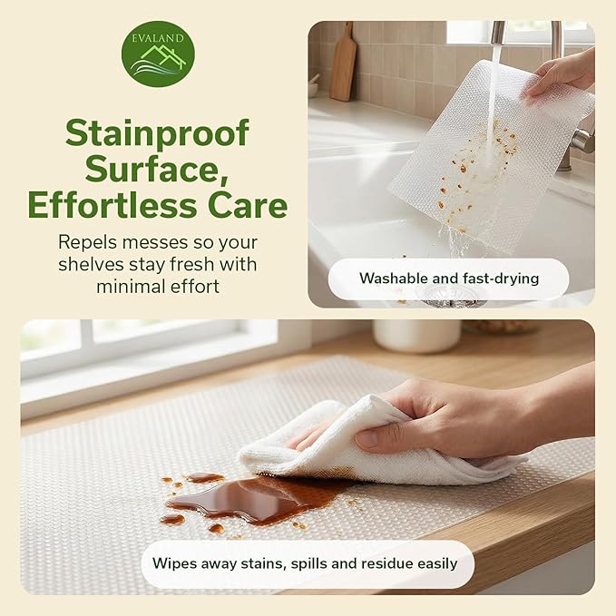 EVALAND Shelf Liners for Kitchen Cabinets Non-Adhesive 12" x 20 FT Clear Drawer Liner Non Slip, Washable Cabinet Liner, Waterproof Shelf Liners for Cabinets, Refrigerator Bathroom Pantry Cabinet Mat
