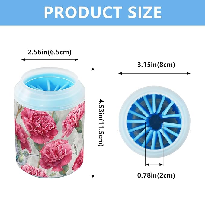 Dog Paw Cleaner Cups for Dogs Pet Foot Washer Paw Scrubber for Small Medium Large Dogs Cats Cleaning Cup Vintage Carnation Hummingbird