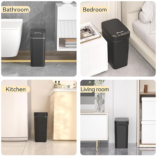 3 Pack Bathroom Trash Can 2.6 Gallon Small Touchless Automatic Motion Sensor Trash Cans Slim Waterproof Garbage Bin with Lid for Kitchen, Office, Bedroom Black