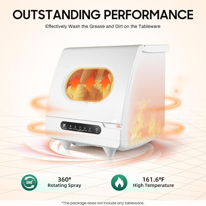 Portable Countertop Dishwasher, 5 Wash Programs, 1200W Mini Countertop Dishwasher with Tank Leak Proof Drying, Portable Compact Dishwasher for Apartment/Kitchen/RV/Camping