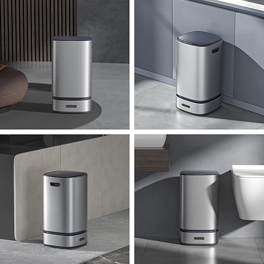 ELPHECO Self-Bagging Automatic Trash Can Stainless Steel 4 Gallon Sensor Trash Bin, Self-Sealing Dustbin, 15 Liter Garbage Can, Large Touchless Metal Trash Can for Home, Hotel, Office, Silver