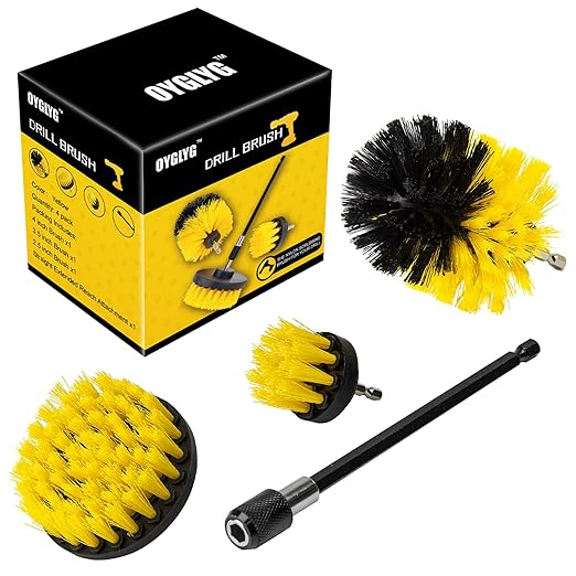 Drill Brush Attachment Set - 4 Piece Cleaning Kit for Bathroom Surfaces, Grout, Floor, Tub, Shower, Tile, Kitchen and Car - Electric Multi-Purpose Scrubber