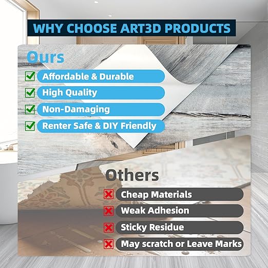 Art3d 15 Sq.ft Peel and Stick Floor Tiles, 10Pcs Luxury Vinyl Plank Flooring Wood Look, 36" × 6" Adhesive and Waterproof Tile Sticker for Bedroom, Living Room, Kitchen, Dust Grey