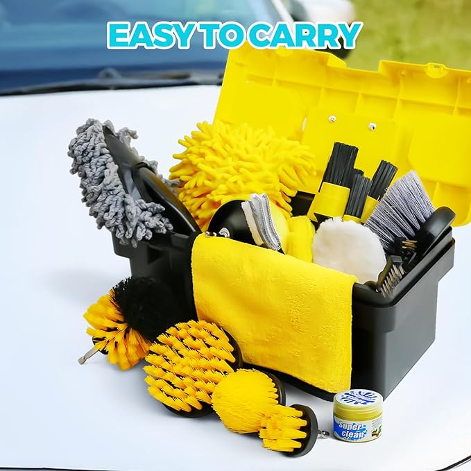 30Pcs Car Detailing Kit, Car Wash Cleaning Kit, Auto Detailing Drill Brush Set, Car Cleaning Gel, Car Cleaning Supplies for Interior, Exterior, Wheels, Windows