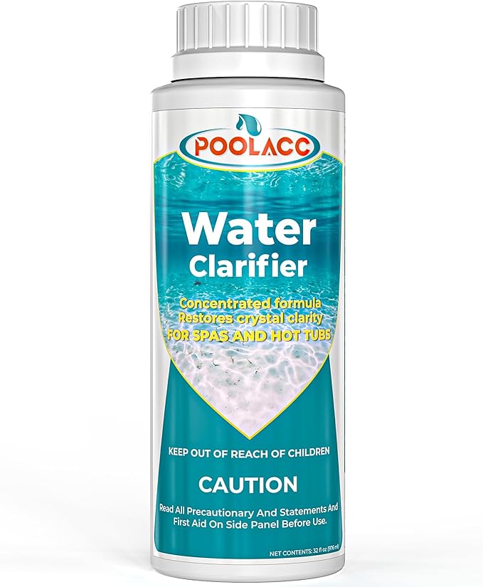 Water Clarifier for Spa Hot Tub or Pool- Clears Cloudy Water, Improves Filter Efficiency, Keeps pH Balanced - Highly Concentrated Chemical Water Clarifier for All Spas, Hot Tubs & Pools -32 oz