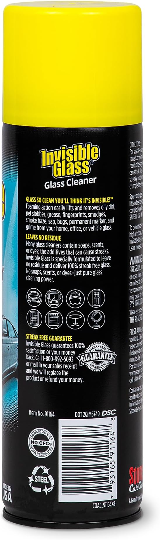 Invisible Glass 91164 Premium Aerosol Glass Cleaner Spray for Car Windshields and Windows, Automotive and Home Window Cleaner, Streak-Free, Ammonia-Free, Tint-Safe – 19 oz