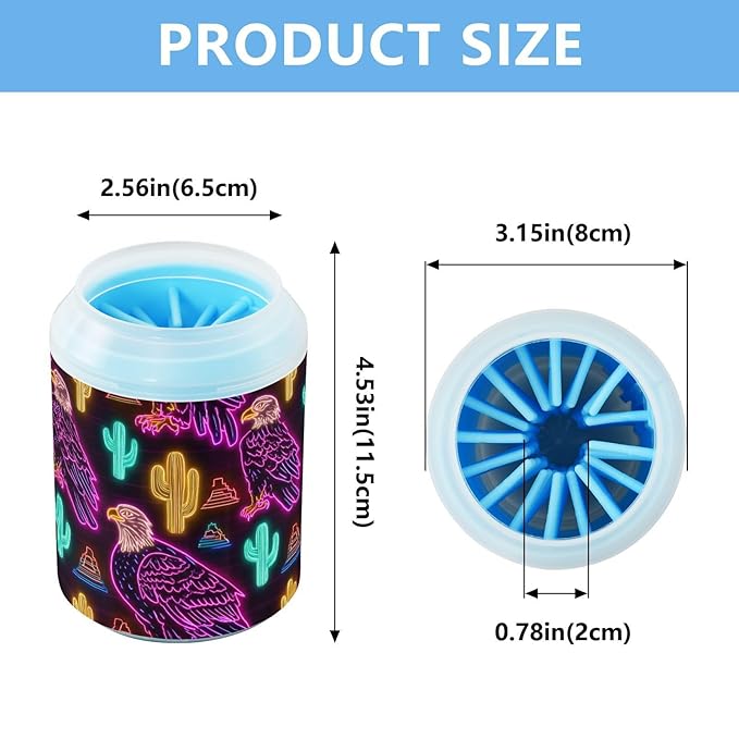 Dog Paw Cleaner Cups for Dogs Pet Foot Washer Paw Scrubber for Small Medium Large Dogs Cats Cleaning Cup Neon Eagles Cacti Pyramids