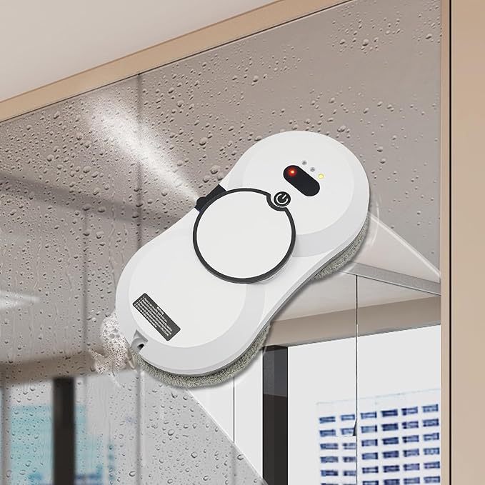 Window Cleaner Robot Automatic Cleaning with Intelligent Path Planning 2800Pa Suction Power Edge Detection Technology Remote Control with 4m/13.12ft Safety Rope (White)