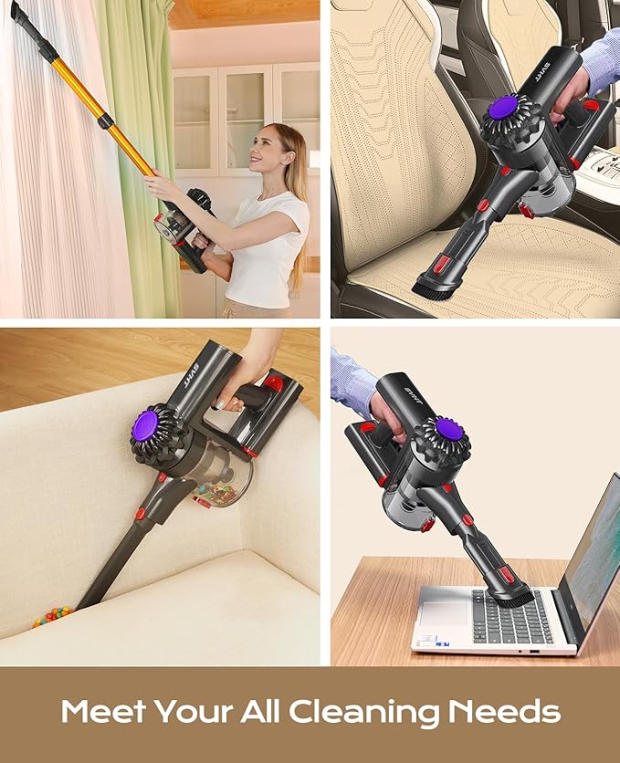 Cordless Vacuum Cleaner, 450W 40KPA Vacuum Cleaners for Home, 45Mins Lightweight Stick Vacuum with Advanced Green Light Tech, Rechargeable Battery Vacuum for Carpet,Pet Hair,Hardwood Floor