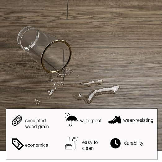 Oxdigi Peel and Stick Vinyl Flooring Roll 23"x 118"/19 Sq.Ft, Thicken Self Adhesive Vinyl Floor Tiles Wood Plank Flooring Waterproof Wear-Resistant for Any Room, Easy DIY Floor Coverings, Brown