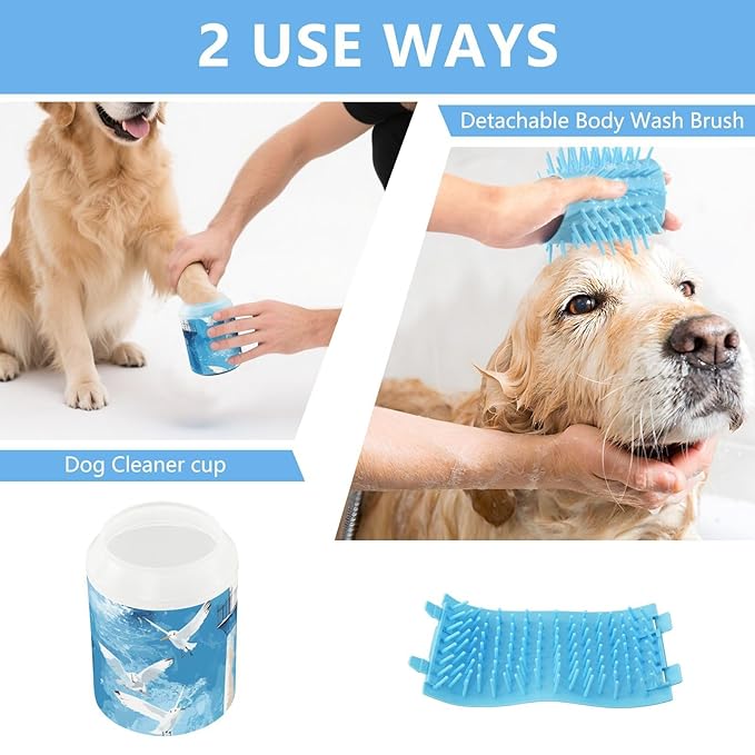 Dog Paw Cleaner Cups for Dogs Pets Foot Washer Paw Scrubber for Medium Small Dogs Cats Cleaning Cup Watercolor Blue Lighthouses and Seagulls