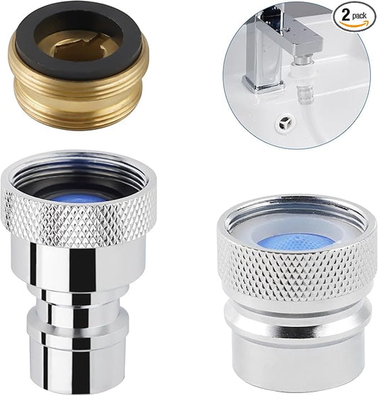 2 Pcs Metal Portable Dishwasher Faucet Adapter, Brass Faucet Aerator Adapter for Portable Dishwasher, 55/64-27 Female and 15/16-27 Male Thread for Kitchen/Bathroom/Rvs, Chrome