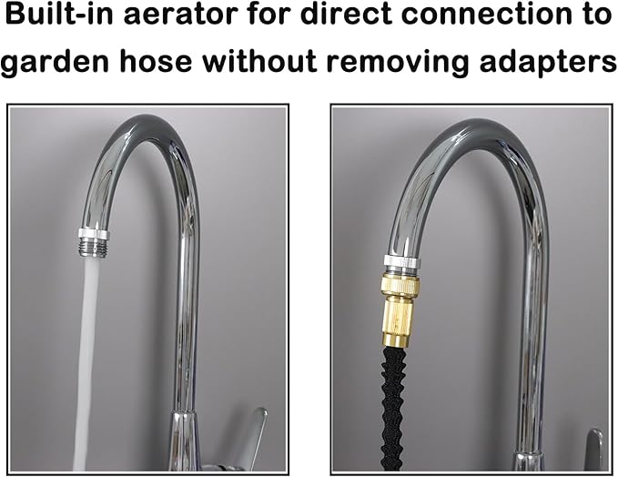 Faucet Adapter with Aerator, Sink Faucet to Garden Hose Adapter, Faucet Adapter to Garden Hose for Kitchen and Bathroom, 3/4" GHT Thread Chrome