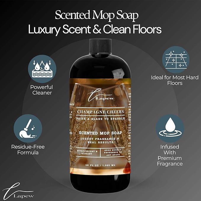 Luxury Floor Cleaner, Scented Mop Soap Concentrate | Hard Floor Cleaner for Tile, Vinyl, Laminate, LVP & Sealed Hardwood | Low-Foam, Streak-Free | 36 oz | Champagne Cheers