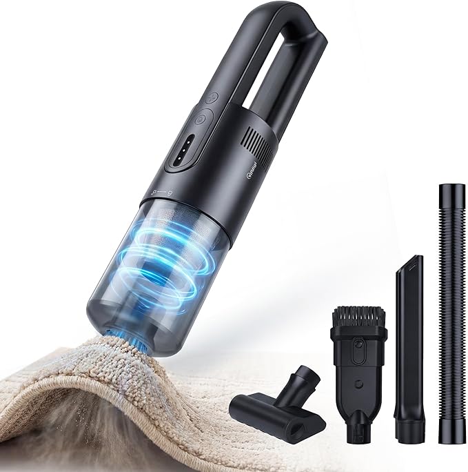 Handheld Vacuum Cordless, 5-in-1 Car Vacuum Portable Cordless 30 Mins Rapid Rechargeable Hand Vacuum Brushless Motor 19000Pa Strong Suction, Dust Busters for Car Home with 4 Nozzles, Black