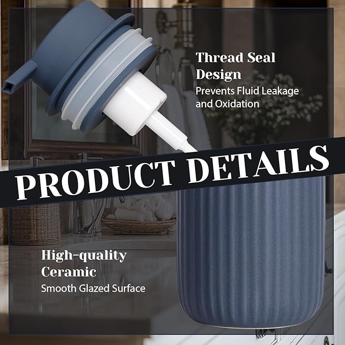 INGOFIN Ceramic Foaming Soap Dispenser - 12oz Foam Hand Soap Dispenser Bathroom, Modern Refillable Dish Dispenser with Pump for Kitchen, Matte Blue