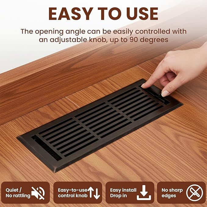 EMPIRE REGISTER CO Linear Design, Heavy Duty Floor Vent Covers, Metal Damper Attached. Vent Covers for Floor only. (Floor, Oil Rubbed Bronze, 4 x 12 inch (Pack of 1))