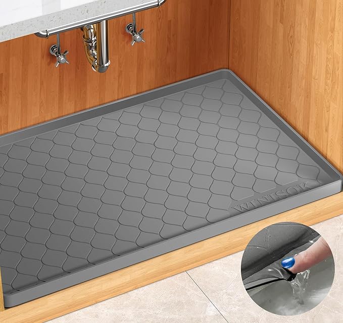 Silicone Under Sink Mat 40" x 19", kitchen Essentials and Gadgets, Shelf liner and Cabinet Protector, Home Organizers and Storage, Waterproof Bathroom Tray