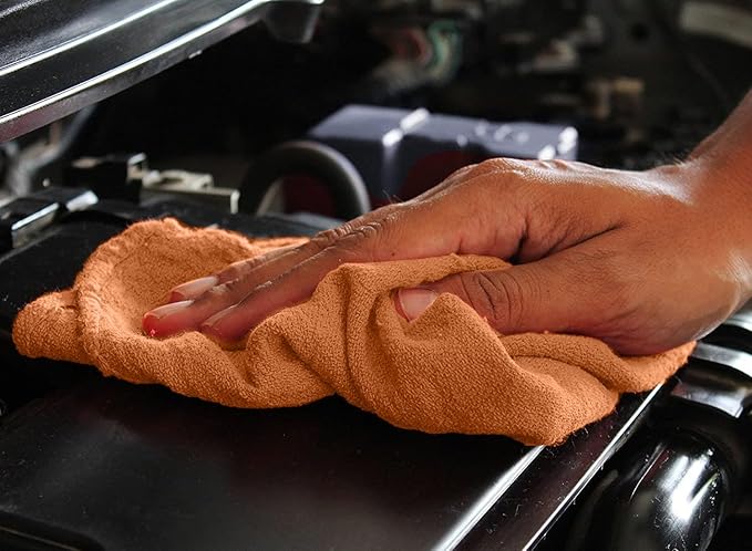 DAN RIVER Shop Towels, 50 Pack Commercial Use Orange Terry Cloth Rags for Cleaning Cars & Household Surfaces – Well Absorbent, Reusable Cleaning Rags & Wash Clothes – Washable Towels