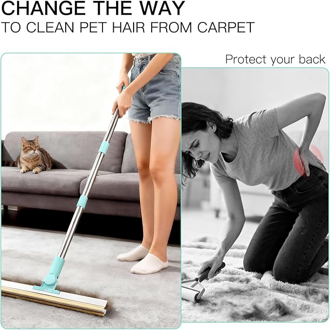 Carpet Rake for Pet Hair Removal：Upgraded 3 In 1 Reusable Carpet Scraper Pet Tool Kit, Adjustable Handle for Deep Clean Dog & Cat Hair Remover, Lint Remover Scraper for Carpets, Mats, Rugs, Car&Couch