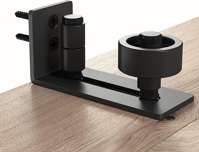 SMARTSTANDARD Sliding Barn Door Floor Guide for Bottom Adjustable Roller - 8 Setup Options for DIYers - Flush Design Bottom Flat Barn Door Floor Guide Stay Roller (Black) 1PCS