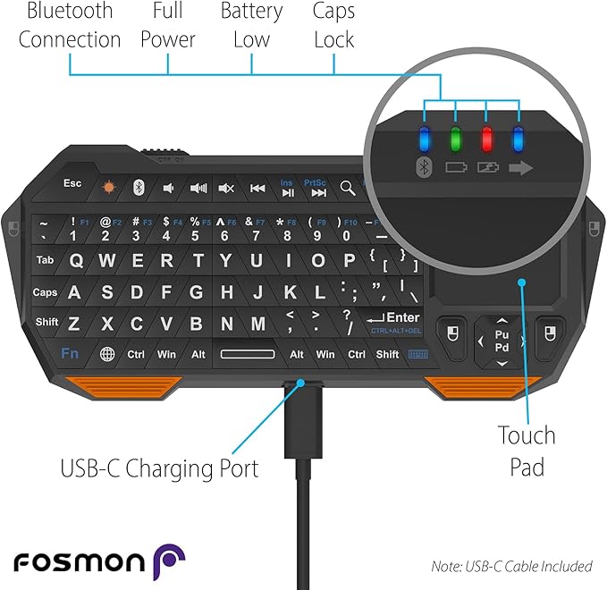 Fosmon Mini Bluetooth Keyboard (QWERTY Keypad), Wireless Portable with Touchpad, Compatible with Apple TV, Amazon Fire Stick, PS4, PS4 Pro, PS5, HTPC/IPTV, VR Glasses, Smartphones