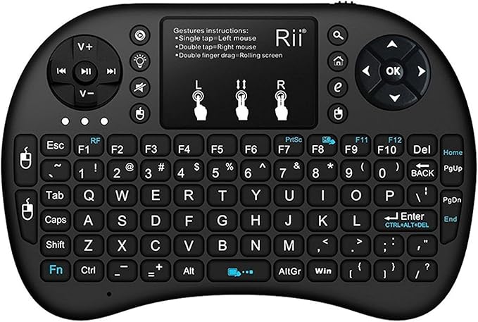 (Upgraded)Rii 2.4GHz Mini Wireless Keyboard with Touchpad,QWERTY,LED Backlit,Portable Keyboard for laptop/PC/Tablets/Windows/Mac/TV/Xbox/PS3/Raspberry Pi .(i8+ Black)