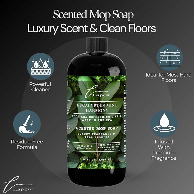Luxury Floor Cleaner, Scented Mop Soap Concentrate | Hard Floor Cleaner for Tile, Vinyl, Laminate, LVP & Sealed Hardwood | Low-Foam, Streak-Free | 36 oz | Eucalyptus Mint Harmony