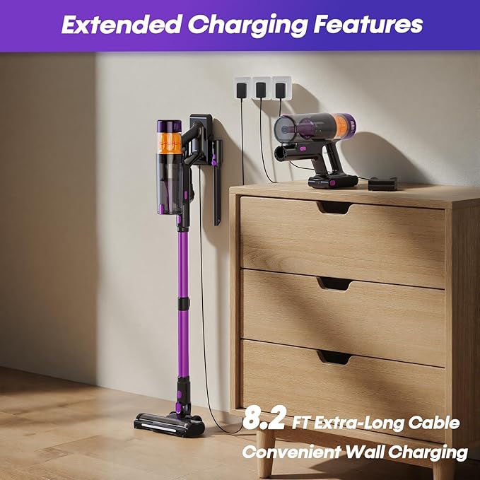 Cordless Vacuum Cleaner, 650W 48KPa Vacuum Cleaners for Home, Self-Standing Stick Vacuums with LED Display, Anti-Tangle, Lightweight, Stick Vacuum Rechargeable for Pet Hair Carpet Floor