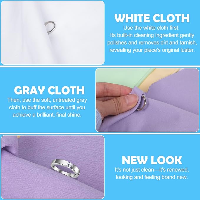 6 PCS Jewelry Polishing Cloths, 10x12 Inch Soft Pure Cotton Polishing Cloths for Cleaning Gold, Silver, Platinum, Diamond, Stainless Steel, Keeps Clean and Shiny (6 Light Colors)