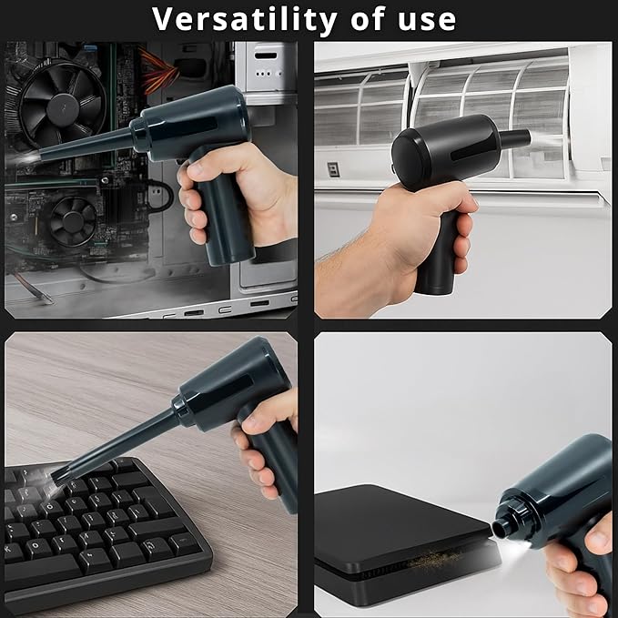 Electric Compressed Air Duster (53000 RPM) - Rechargeable Cordless Air Blower for Computers, PC & Keyboards - Reusable Cleaner Replaces Canned Air Spray