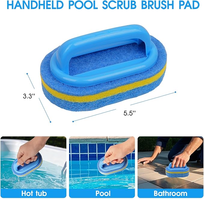 All in One Pool Cleaning Kit - 18'' Repairable Pool Nylon Net & 18'' Detachable Round Brush & 11'' Fine Mesh Skimmer Net & 10 FT Aluminum Poles & Handy Scrubber for Water Line Cleaning