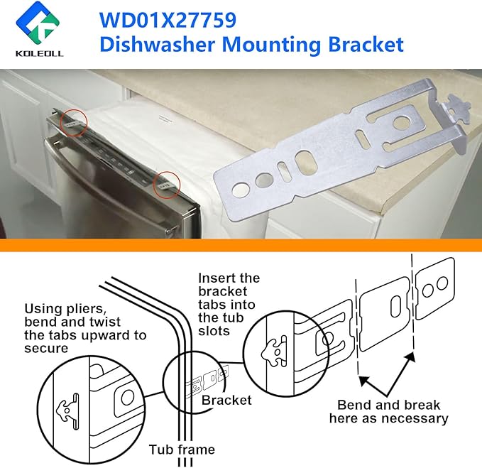 2 Pack WD01X27759 Dishwasher Mounting Bracket Compatible with GE 4961783 AP6994863 PS16219683 EAP16219683 Countertop Bracket Replacement Part