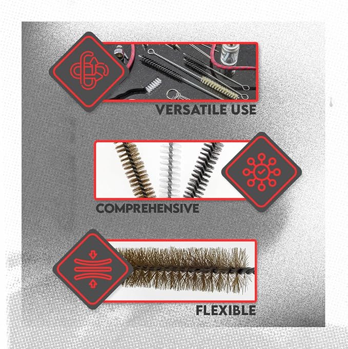 3 Piece Set of 16-Inch Tube Cleaning Brushes Copper, Stainless, Nylon for Various Surface Use (1.5-Inch Diameter)