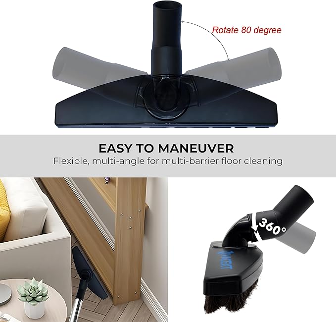 Upgraded Hardwood Floor Attachment with Horse Hair Soft Bristles & Flexible Brush Head for Vacuum Cleaners Using 1 ¼'' (1.25inch) (32mm) Accessories - Work on Low Carpet & Wood/Bare/Tile/Hard Floors