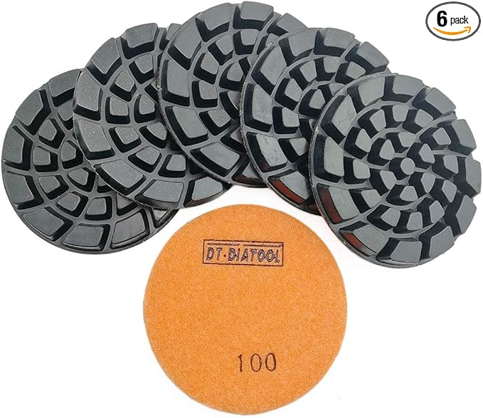 DT-DIATOOL Diamond Floor Polishing Pads Resin Bond Terrazzo Floor Diameter 4 Inch Grit 100 Pack of 6
